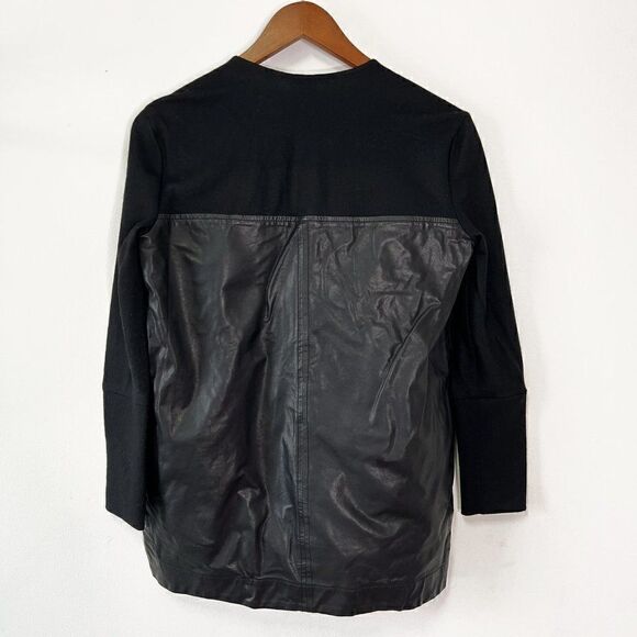 Helmut Lang Black Genuine Leather Long Sleeve V-Neck Top - Picture 2 of 9